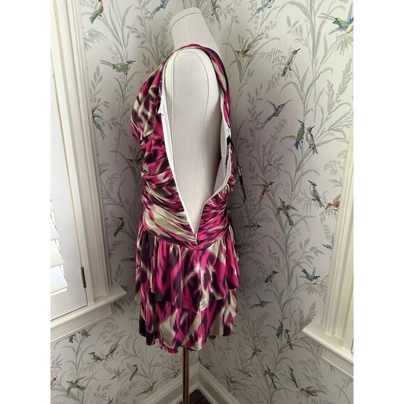 bebe cocktail party Asymmetric dress Pink Brown Floral Size 8 EUC - Picture 5 of 7